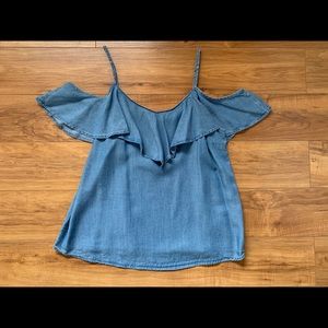 Cold shoulder faux denim top